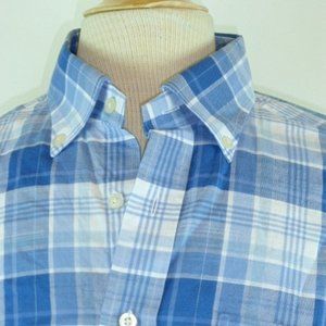 VINEYARD VINES blue white plaid murray whale button down collar cotton SHIRT M